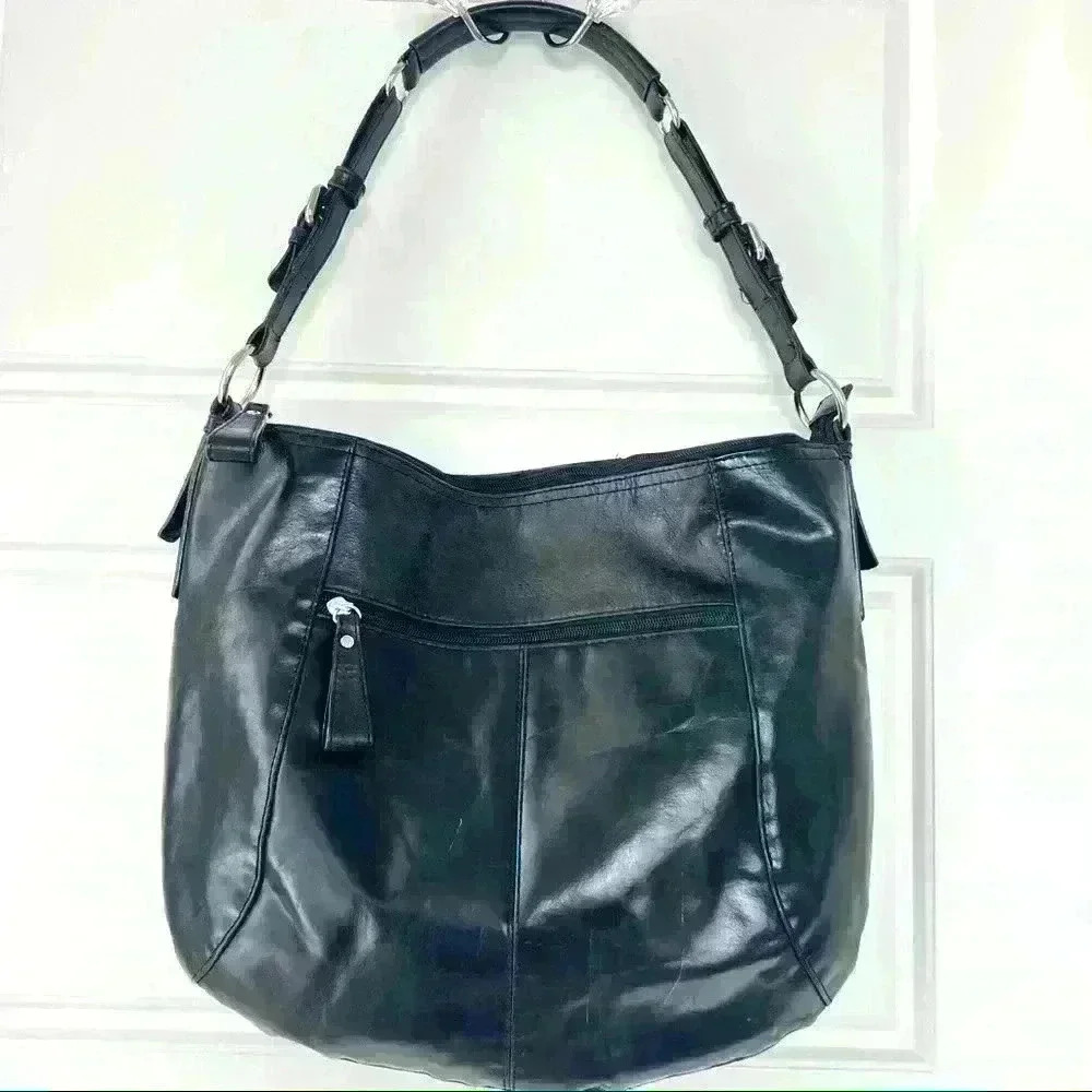 La Diva Black Y2K Genuine Leather Hobo Shoulder Bag Made in Italy